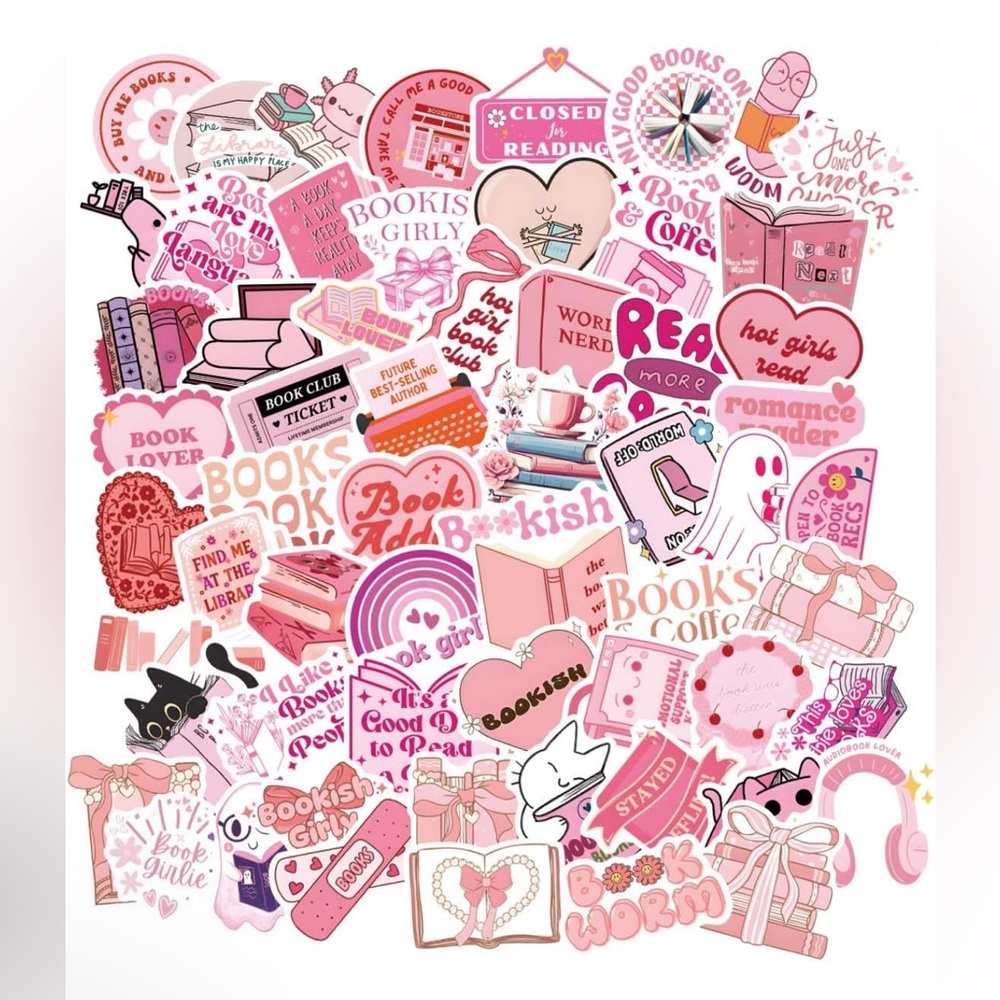 50pc Pink/Red Book Themed Book Stickers